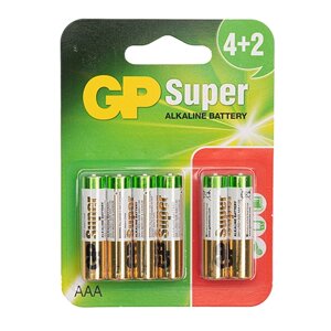 Батарейка GP SUPER ALKALINE 1.5V 24A-U6 лужна, LR03, AAA блістер