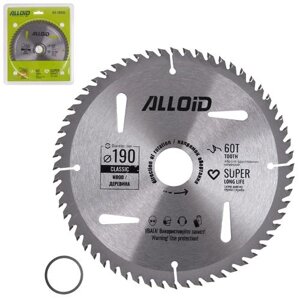 Alloid. Диск пиляльний по дереву з твердосплавними напайками 190х30/25,4мм, 60 зубів