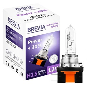 Автомобільна лампа Brevia +30% H15 12 V 15/55 W PGJ23t-1 (12015PC)
