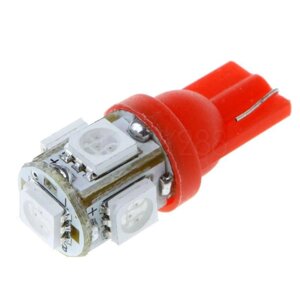 Світлодіодна лампа AllLight T10 5 діодів 5050 W2,1x9,5d 12V RED