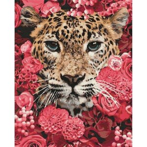 Картина за номерами " Леопард у квітах "