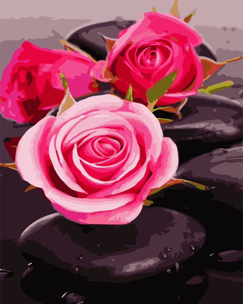 AS 0684 Троянди на каменях Картина за номерами на полотні Art Story 40х50см від компанії Кратус - фото 1