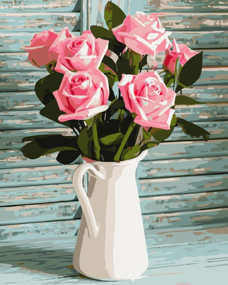 AS 0686 Троянди в глечику Картина за номерами на полотні Art Story 40х50см від компанії Кратус - фото 1