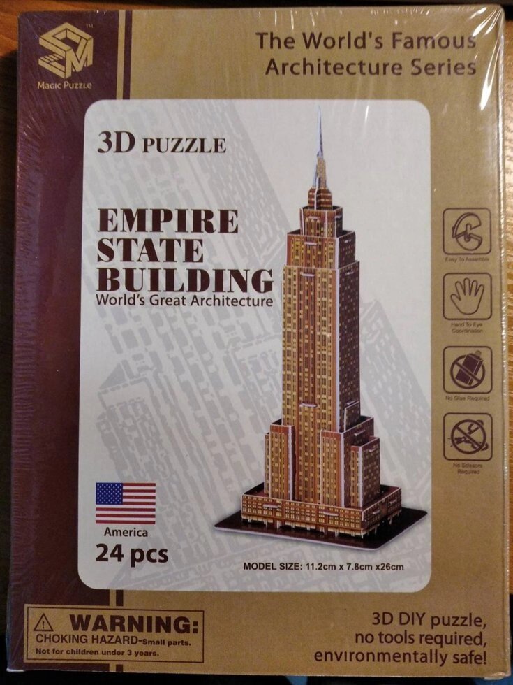 B 668-3 3D пазл міні "Емпайр Стейт Білдінг" (США), 24 дет. від компанії Кратус - фото 1