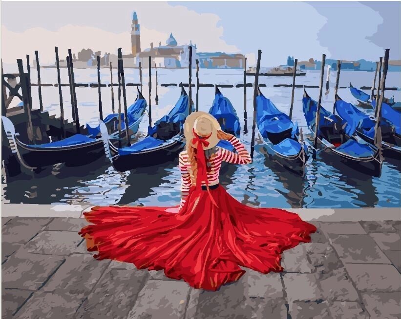 GX 24895 "Дівчина біля причалу Венеції" Розпис по номерам на полотні 40х50см без коробки, в пакеті від компанії Кратус - фото 1