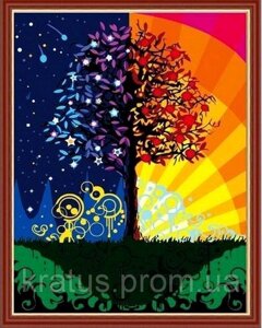 NBR 224 "Дерево щастя"кольоровий полотно в рамці) Premium 40х50см