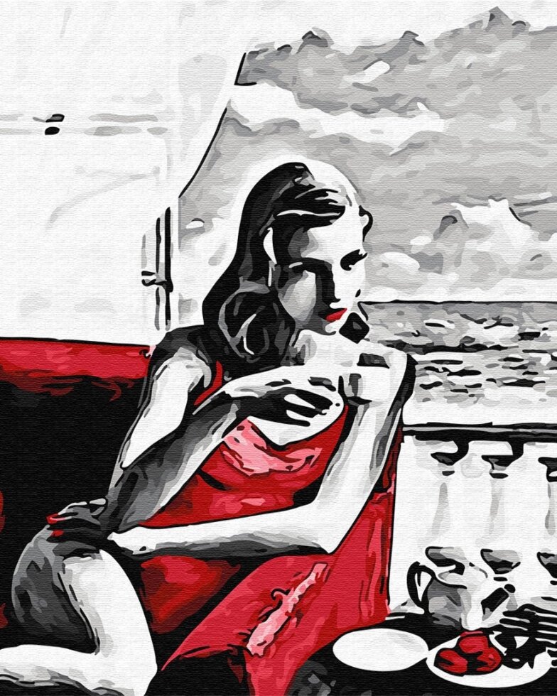 KGX 29769 Дівчина в червоному Картина за номерами на полотні 40х50см від компанії Кратус - фото 1