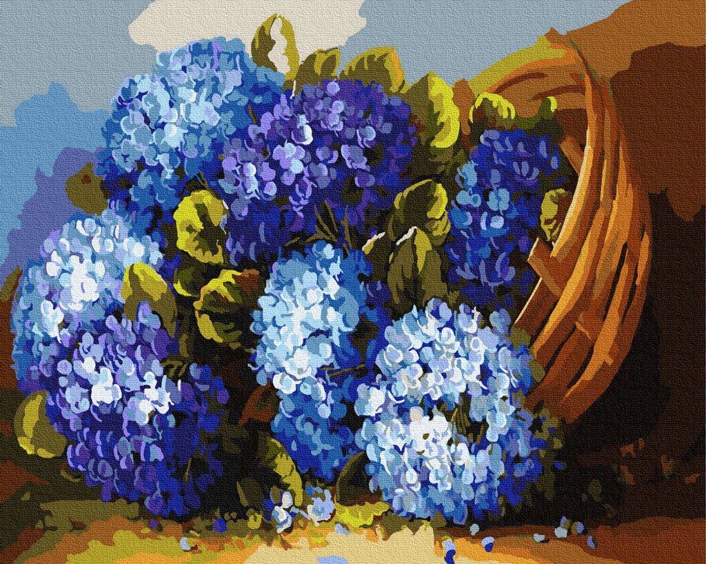 KGX8406 Сині квіти в кошику Картина за номерами на полотні 40х50см від компанії Кратус - фото 1