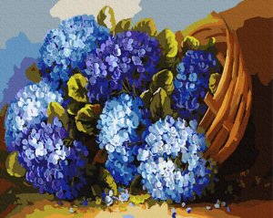 GX8406 Сині квіти в кошику Картина за номерами на полотні 40х50см без коробки у пакет