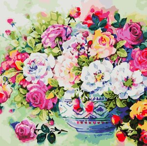 AS 0801 Різнокольорові троянди Картина за номерами на полотні Art Story без коробки 40х40см