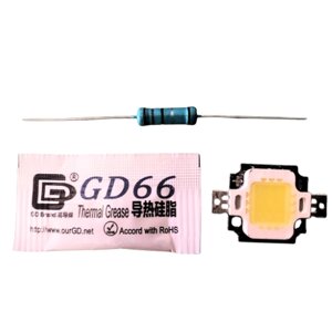 Світлодіод LED 10W 12V Білий денний 6000K + термопаста і резистор (для авто, акваріум, прожектор)