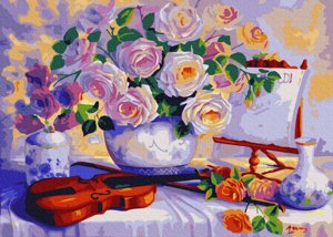 KG378 Троянди зі скрипкою по номерам на полотні 40х50см