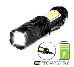 Потужний світлодіодний тактичний ліхтарик XPE COB Cree ZOOM USB