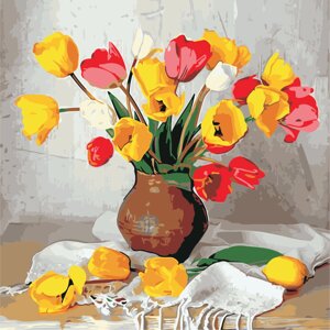 AS 0951 Кольорові тюльпани Картина за номерами на полотні Art Story 40х40см