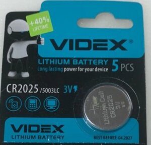 Батарейка 5x таблетка VIDEX CR2025/5003LC, DL2025, літій