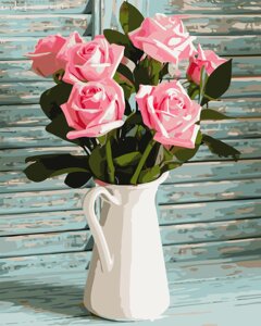 AS 0686 Троянди в глечику Картина за номерами на полотні Art Story 40х50см