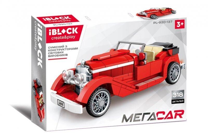 PL-920-152 Конструктор Iblock МегаCar Ретро автомобіль червоний, 617дет. ##от компании## Кратус - ##фото## 1