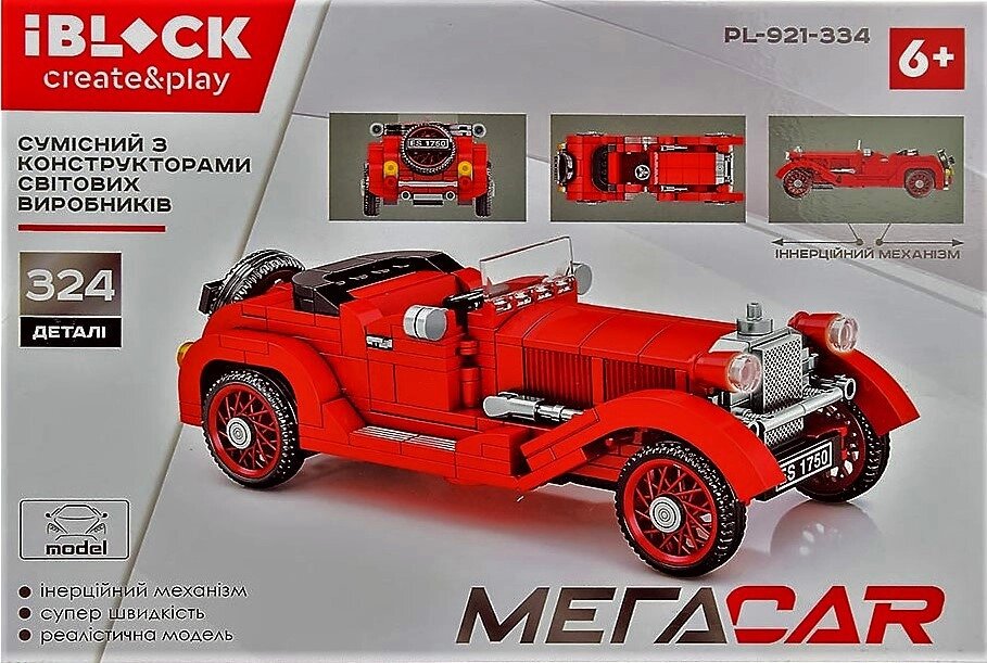 PL-921-334 Конструктор Iblock МегаCar Ретро-автомобіль, 324 діт. від компанії Кратус - фото 1
