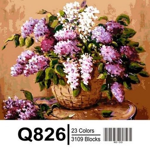 Q826 "Букет бузку в кошику" Розпис по номерам на полотні 40х50см від компанії Кратус - фото 1