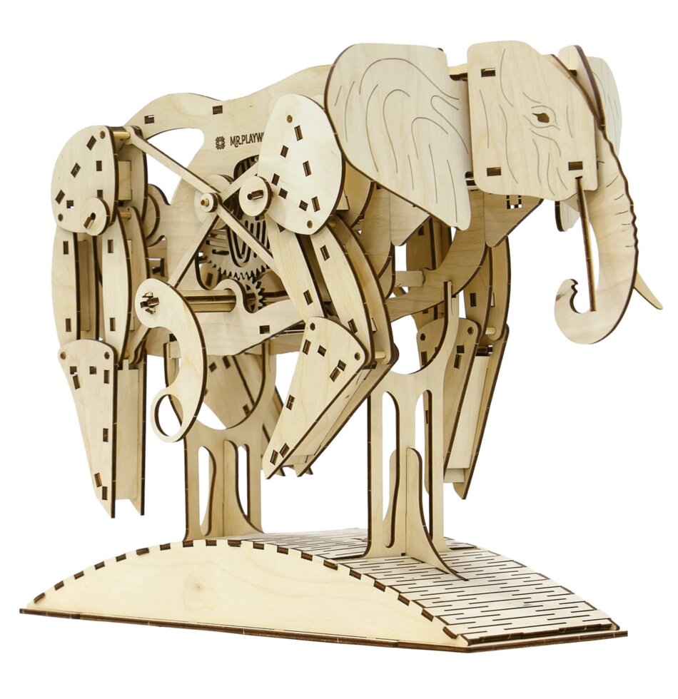 Слон (механічний дерев'яний конструктор) від компанії Кратус - фото 1