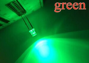 Світлодіод яскравий зелений 3мм (плоский капелюшок 120-140 градусів) 3В