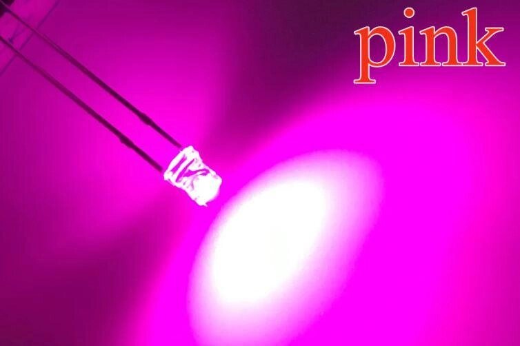 Світлодіод яскравий рожевий  3мм (плоский капелюшок 120-140 градусів) 3В від компанії Кратус - фото 1