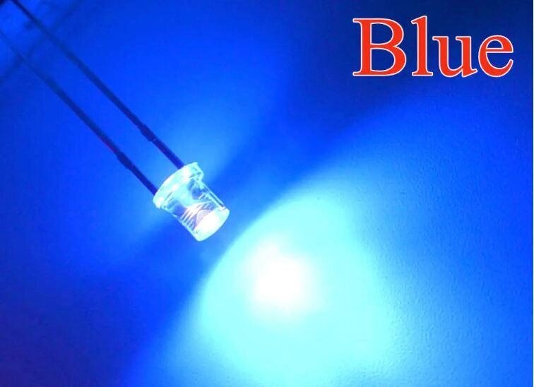 Світлодіод яскравий синій  3мм (плоский капелюшок 120-140 градусів) 3В від компанії Кратус - фото 1