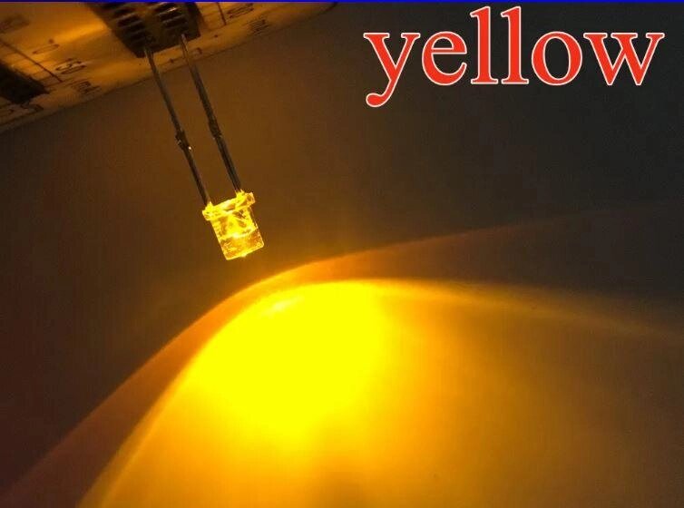 Світлодіод яскравий жовтий  3мм (плоский капелюшок 120-140 градусів) 2В від компанії Кратус - фото 1