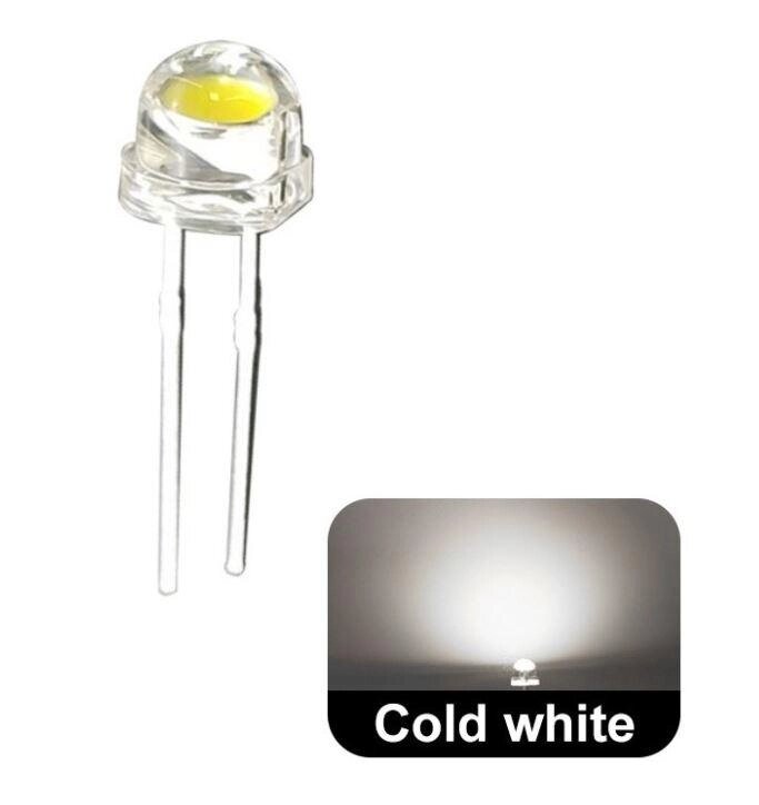 Світлодіод яскраво-білий холодний 5 мм (солом'яний капелюх із великим кристалом 120 градусів) 3 В від компанії Кратус - фото 1