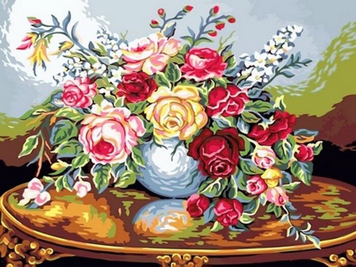 VK 085 "Троянди на різьбленому столику" Розпис по номерам на полотні 40x30 см від компанії Кратус - фото 1