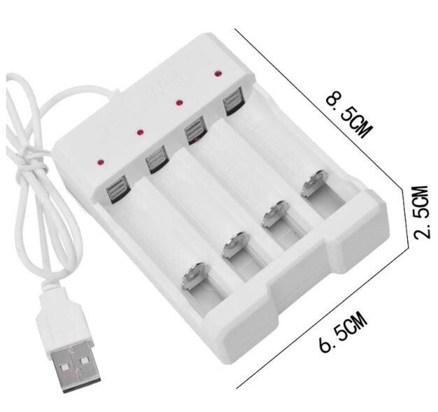 Зарядний пристрій із виходом USB для акумуляторних батарей типу АА та ААА 4 слоти від компанії Кратус - фото 1