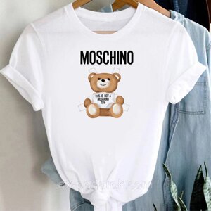 Женская футболка Москино с мишкой. Футболка с логотипом Moschino