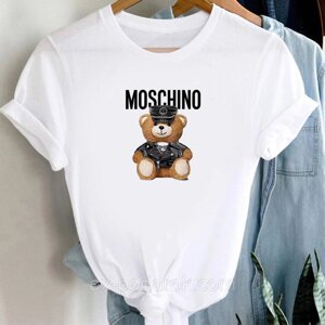 Жіноча футболка Москіно з ведмедиком. Футболка з логотипом Moschino