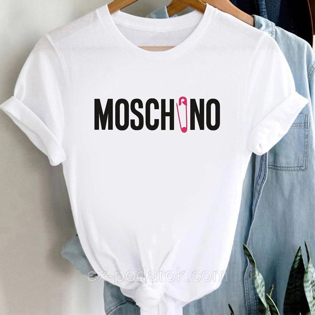 Жіноча футболка Москіно з шпилькою. Футболка з логотипом Moschino від компанії Інтернет-магазин "eXlusiv" - фото 1