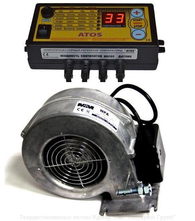 Комплект автоматики Atos з вентилятором WPA-117 для твердопаливних котлів малої потужності від компанії Твердопаливні котли Ідмар ТОВ "Топтермо Групп" - фото 1