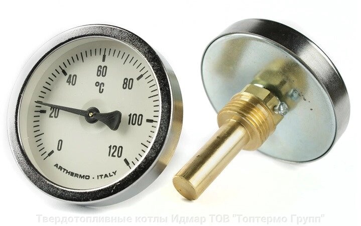 Термометр біметалічний аксіальний Arthermo 63/50-1/2- 0-120°З з гільзою від компанії Твердопаливні котли Ідмар ТОВ "Топтермо Групп" - фото 1