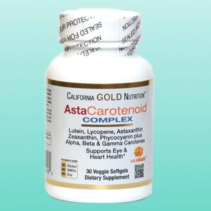California Gold Nutrition, Комплекс AstaCartenoid, лютеїн, лікопін, комплекс астаксантину, 30 капсул