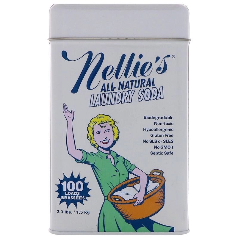 Nellie &quot;s All-Natural, Сода для прання, 100 завантажень, 3,3 фунта (1,5 кг) - роздріб
