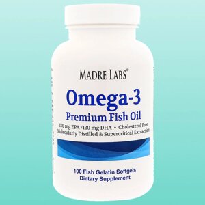 Риб'ячий жир Омега-3 преміум-класу, без ГМО, без глютену, 100 капсул з риб'ячого желатину