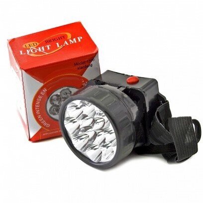 Ліхтарик на голову круглої форми 3R6 12 ламп чорний колір з чорною стрічкою в паперовій коробці. від компанії Інтернет-магазин «Світ подарунків» - фото 1