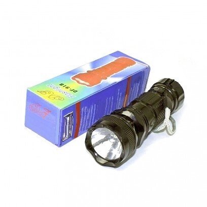 Ліхтарик №DF-918 пластик 1 лампа 3R3 з кнопкою і мотузкою чорного кольору в паперовій коробці. від компанії Інтернет-магазин «Світ подарунків» - фото 1