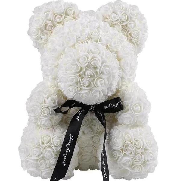 Мишка из искусственных 3D роз Teddy Bear de Luxe 25 см White, белый медведь Тедди від компанії Інтернет-магазин «Світ подарунків» - фото 1