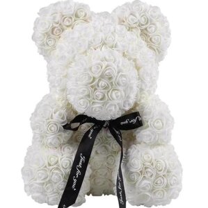 Мишка из искусственных 3D роз Teddy Bear de Luxe 25 см White, белый медведь Тедди