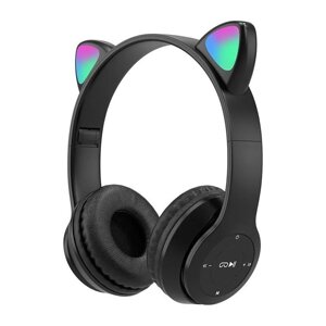 Дитячі бездротові навушники кішки P47 Bluetooth 5.0, що світяться, з мікрофоном, чорні