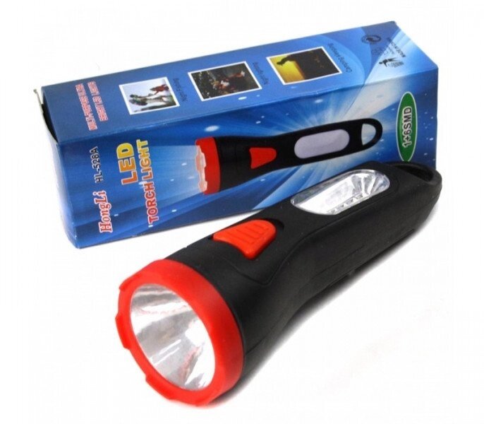 Ліхтарик №HL-528B-2 пластик 1 + 1 лампа 2 положення 2 кольори 2R6. - доставка
