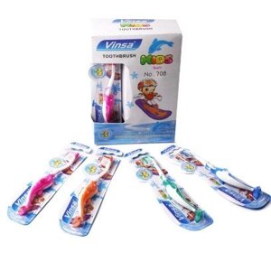 Зубна щітка дитяча нейлон + пластик з фігурою Дельфін 4 кольори на аркуші 1 штука в паперовій коробці.