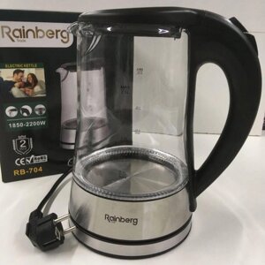 Електричний скляний чайник 2л з підсвічуванням Rainberg RB-704 2200 Ватів