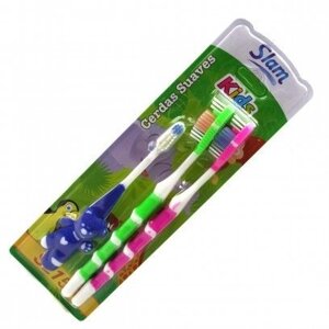 Зубна щітка в наборі (2 дорослих + 1 дитяча) нейлон з фігурою Коала 4 кольори на аркуші 3 штуки.