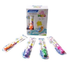 Зубна щітка дитяча нейлон + пластик з фігурою Ведмідь + присоска 4 кольори на аркуші 1 штука.
