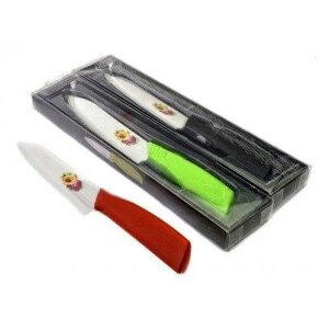 Нож керамический универсальный с резиновой ручкой 4 цвета с русской надписью и цветами в коробке 6д -1,6мм.